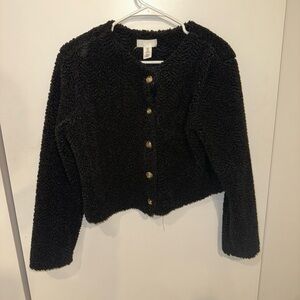 H&M Teddy Black Fuzzy Jacket Crop